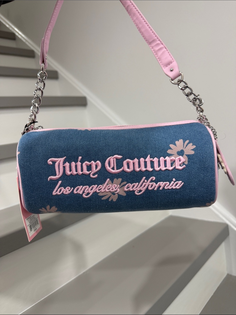 Juicy Couture Pink & Blue Denim Barrel Shoulder Bag